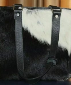 Black & White Cowhide Women Messenger Purse Ladies Leather Shoulder Handbag